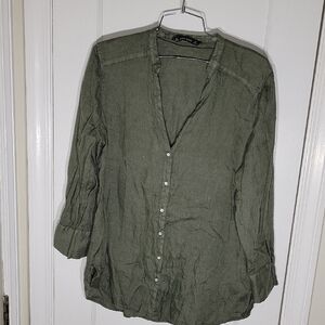 Zara Basic Olive Green Linen Top SZ L